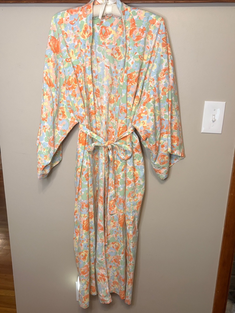 D. Porthault luxury French Linens Floral Pastel Kimono Robe - 100% Cotton RARE